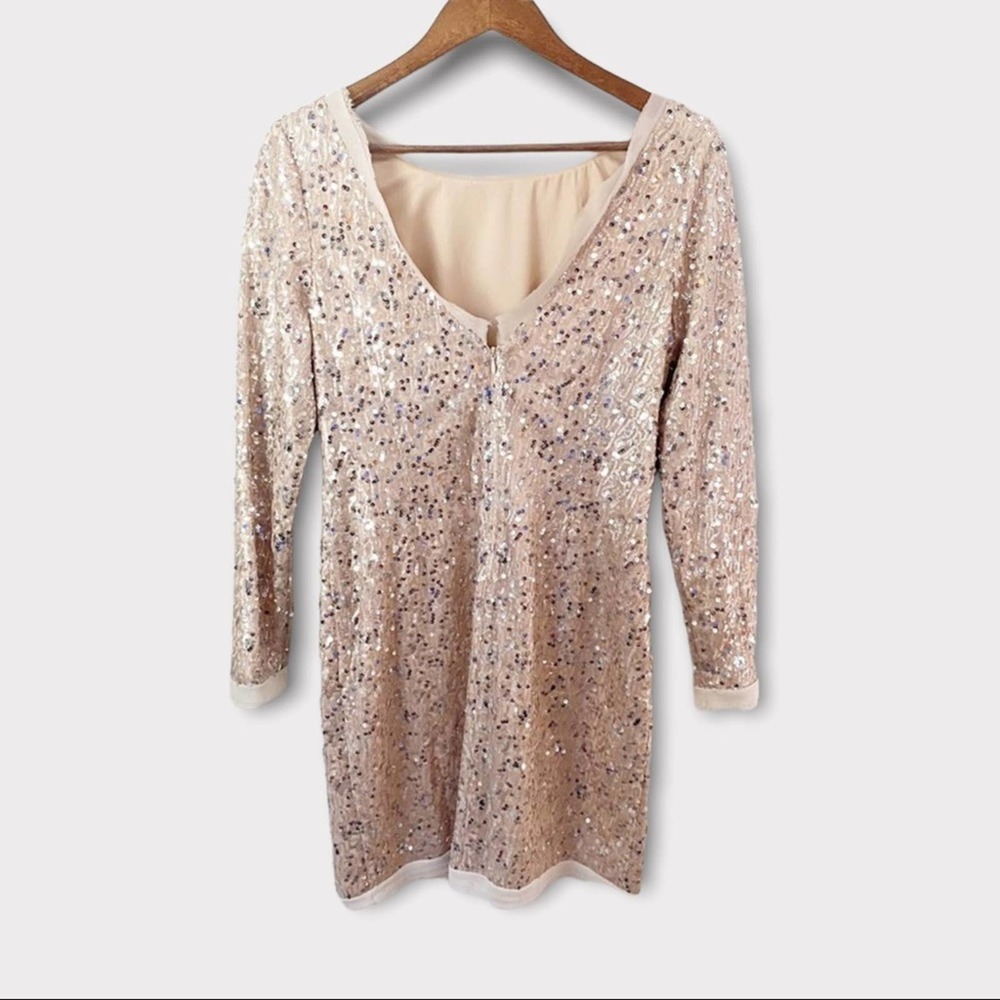 Eliza J Gold Sequin Metallic Long Sleeve Cocktail Dress - Picture 9 of 13